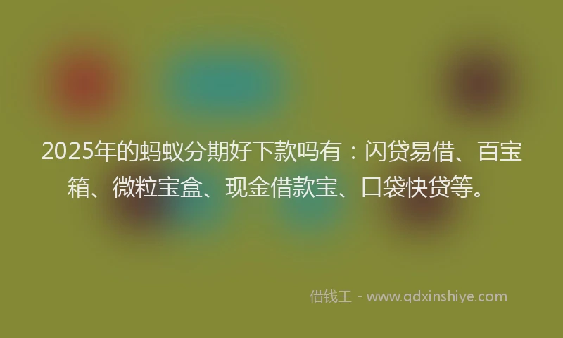 2025年的蚂蚁分期好下款吗有:闪贷易借、百宝箱、微粒宝盒、现金借款宝、口袋快贷等。