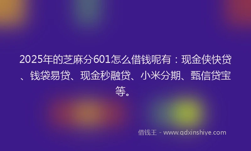 2025年的芝麻分601怎么借钱呢有：现金侠快贷、钱袋易贷、现金秒融贷、小米分期、甄信贷宝等。