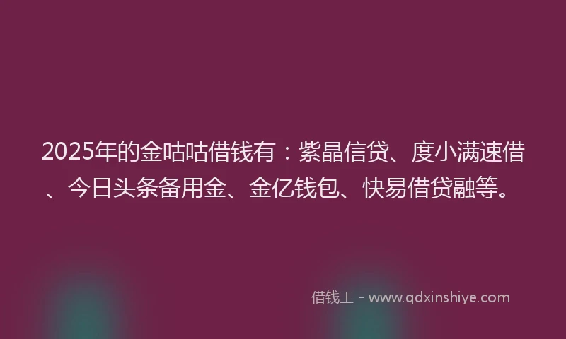 2025年的金咕咕借钱有：紫晶信贷、度小满速借、今日头条备用金、金亿钱包、快易借贷融等。