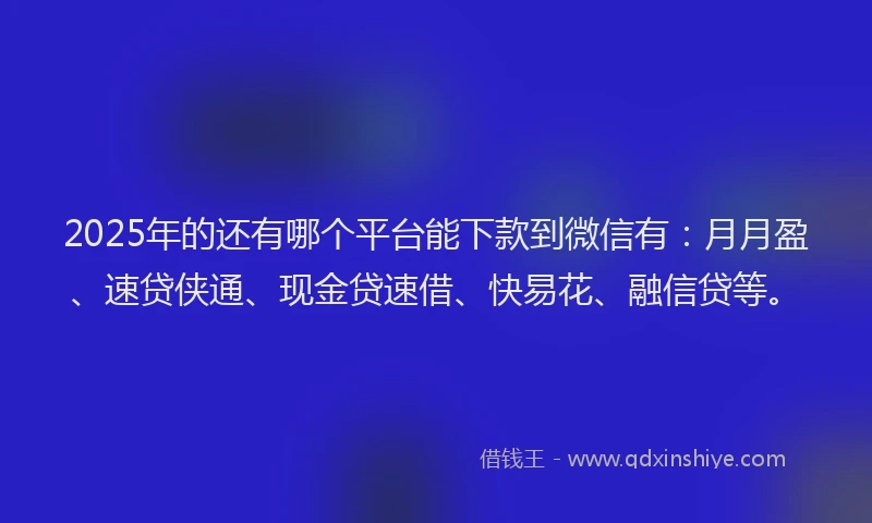 2025年的还有哪个平台能下款到微信有：月月盈、速贷侠通、现金贷速借、快易花、融信贷等。