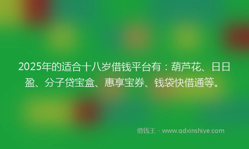 2025年的适合十八岁借钱平台有：葫芦花、日日盈、分子贷宝盒、惠享宝券、钱袋快借通等。