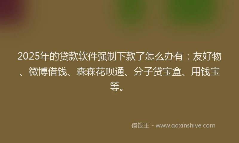 2025年的贷款软件强制下款了怎么办有:友好物、微博借钱、森森花呗通、分子贷宝盒、用钱宝等。
