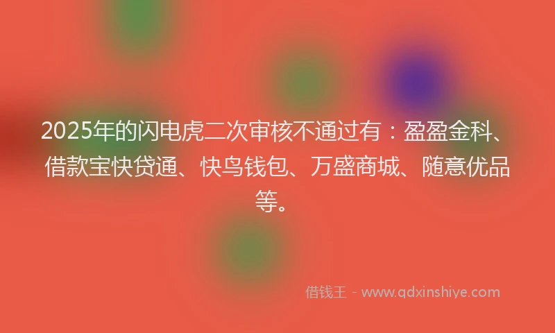 2025年的闪电虎二次审核不通过有：盈盈金科、借款宝快贷通、快鸟钱包、万盛商城、随意优品等。