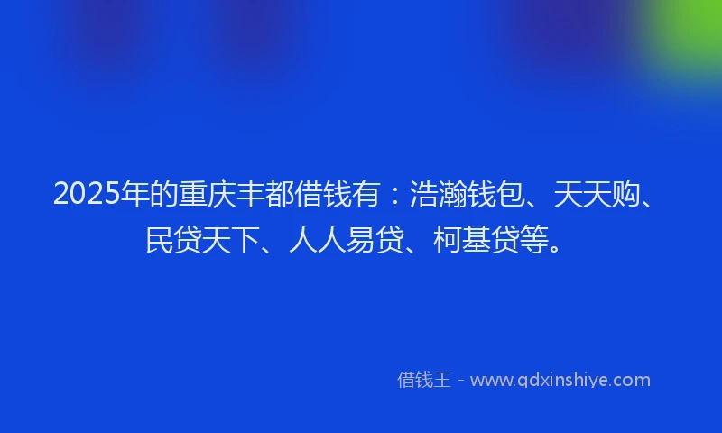 2025年的重庆丰都借钱有：浩瀚钱包、天天购、民贷天下、人人易贷、柯基贷等。