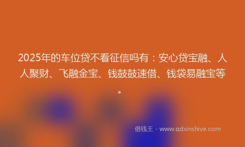 2025年的车位贷不看征信吗有：安心贷宝融、人人聚财、飞融金宝、钱鼓鼓速借、钱袋易融宝等。