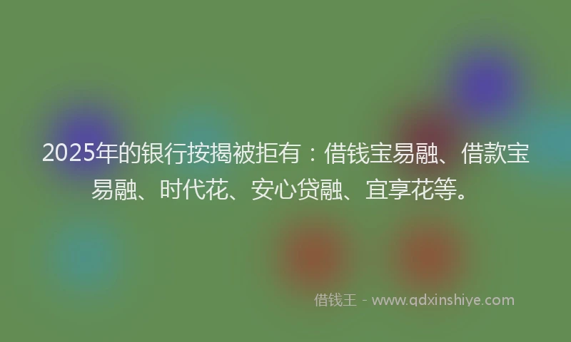 2025年的银行按揭被拒有：借钱宝易融、借款宝易融、时代花、安心贷融、宜享花等。
