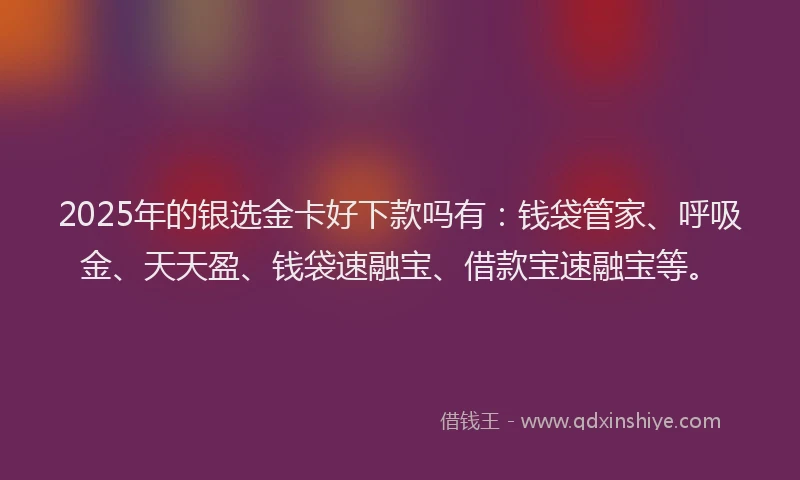 2025年的银选金卡好下款吗有：钱袋管家、呼吸金、天天盈、钱袋速融宝、借款宝速融宝等。