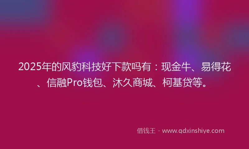 2025年的风豹科技好下款吗有：现金牛、易得花、信融Pro钱包、沐久商城、柯基贷等。