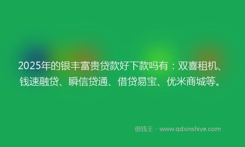 2025年的银丰富贵贷款好下款吗有：双喜租机、钱速融贷、瞬信贷通、借贷易宝、优米商城等。
