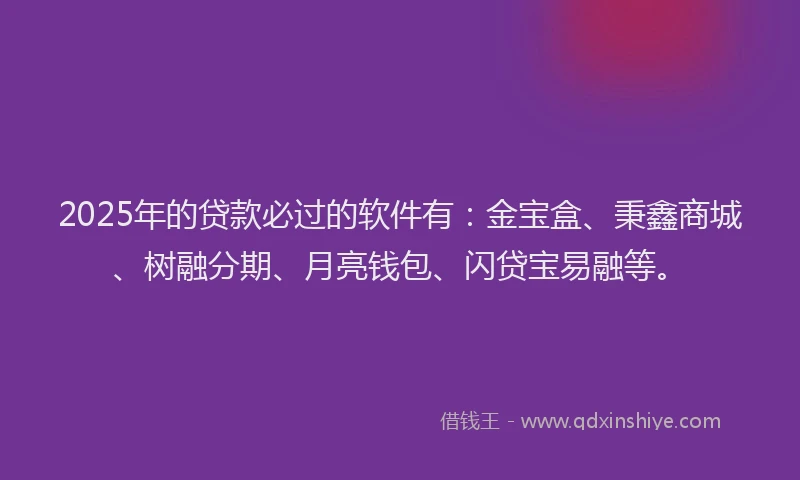 2025年的贷款必过的软件有：金宝盒、秉鑫商城、树融分期、月亮钱包、闪贷宝易融等。