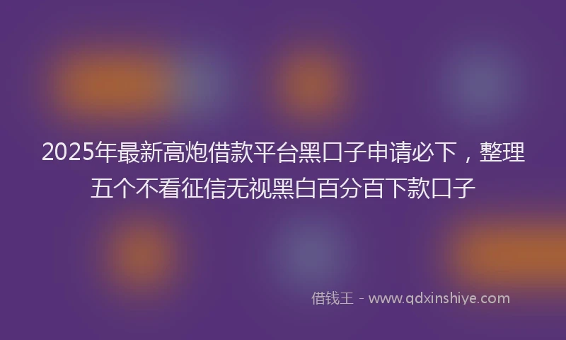 2025年最新高炮借款平台黑口子申请必下，整理五个不看征信无视黑白百分百下款口子