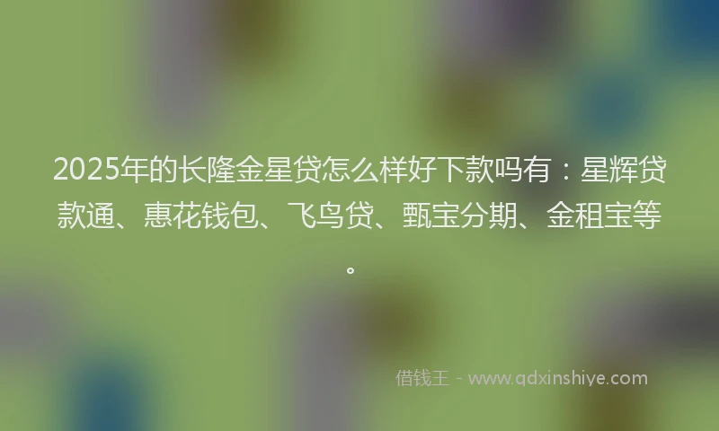 2025年的长隆金星贷怎么样好下款吗有：星辉贷款通、惠花钱包、飞鸟贷、甄宝分期、金租宝等。