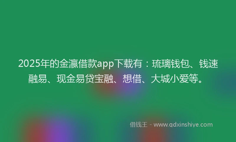 2025年的金瀛借款app下载有：琉璃钱包、钱速融易、现金易贷宝融、想借、大城小爱等。