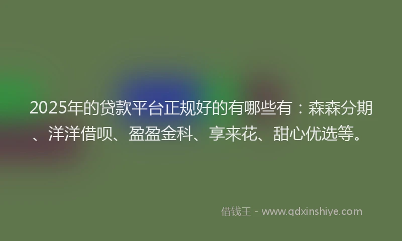 2025年的贷款平台正规好的有哪些有：森森分期、洋洋借呗、盈盈金科、享来花、甜心优选等。