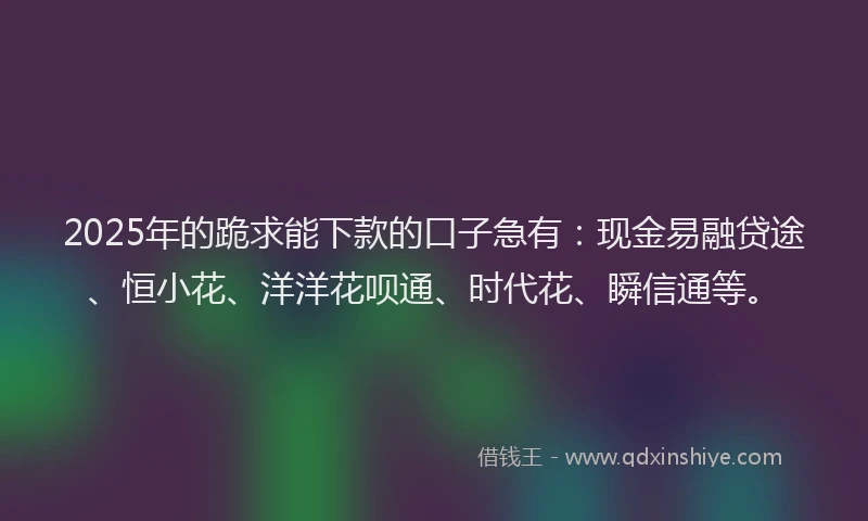 2025年的跪求能下款的口子急有：现金易融贷途、恒小花、洋洋花呗通、时代花、瞬信通等。