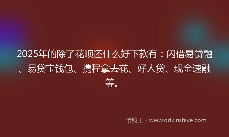 2025年的除了花呗还什么好下款有：闪借易贷融、易贷宝钱包、携程拿去花、好人贷、现金速融等。