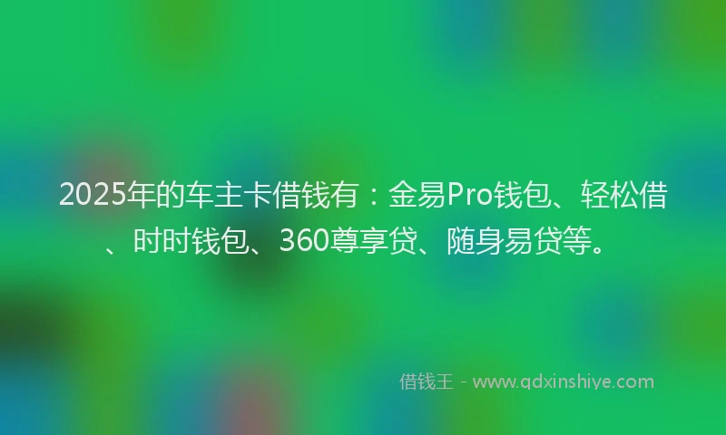 2025年的车主卡借钱有：金易Pro钱包、轻松借、时时钱包、360尊享贷、随身易贷等。