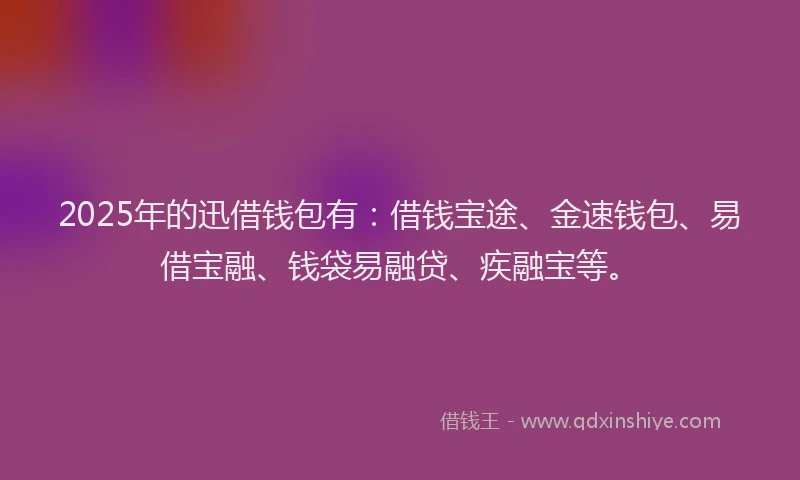 2025年的迅借钱包有：借钱宝途、金速钱包、易借宝融、钱袋易融贷、疾融宝等。