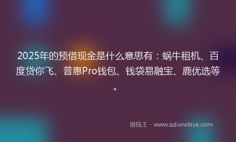 2025年的预借现金是什么意思有：蜗牛租机、百度贷你飞、普惠Pro钱包、钱袋易融宝、鹿优选等。