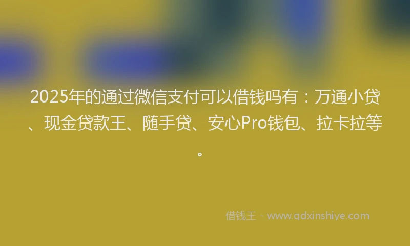 2025年的通过微信支付可以借钱吗有：万通小贷、现金贷款王、随手贷、安心Pro钱包、拉卡拉等。