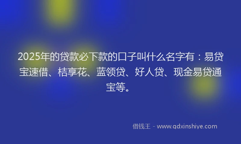 2025年的贷款必下款的口子叫什么名字有：易贷宝速借、桔享花、蓝领贷、好人贷、现金易贷通宝等。