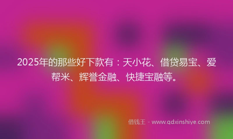 2025年的那些好下款有：天小花、借贷易宝、爱帮米、辉誉金融、快捷宝融等。