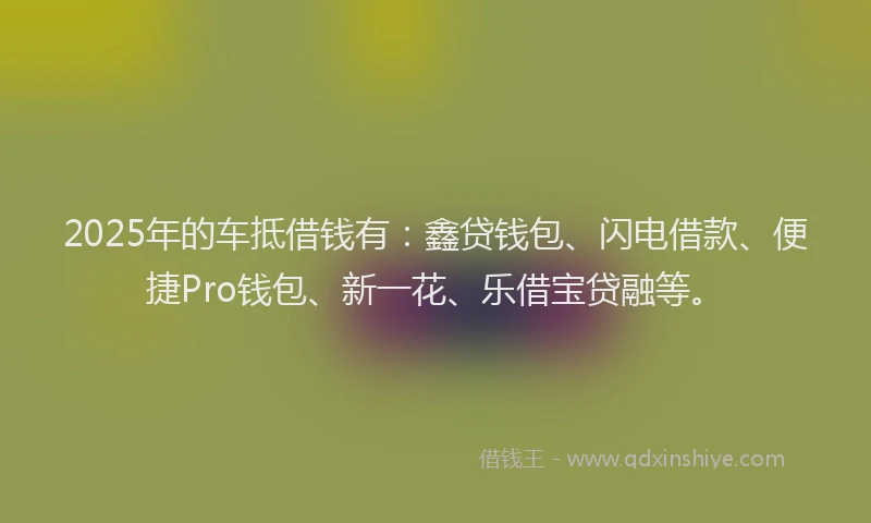2025年的车抵借钱有：鑫贷钱包、闪电借款、便捷Pro钱包、新一花、乐借宝贷融等。