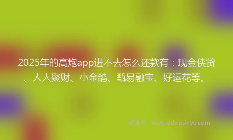 2025年的高炮app进不去怎么还款有：现金侠贷、人人聚财、小金鸽、甄易融宝、好运花等。