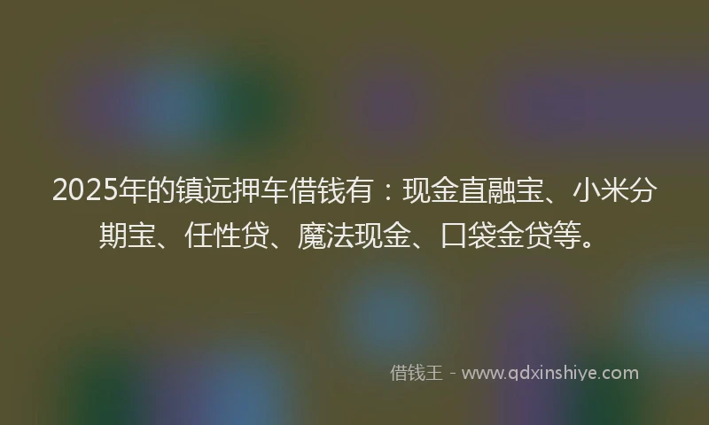 2025年的镇远押车借钱有：现金直融宝、小米分期宝、任性贷、魔法现金、口袋金贷等。