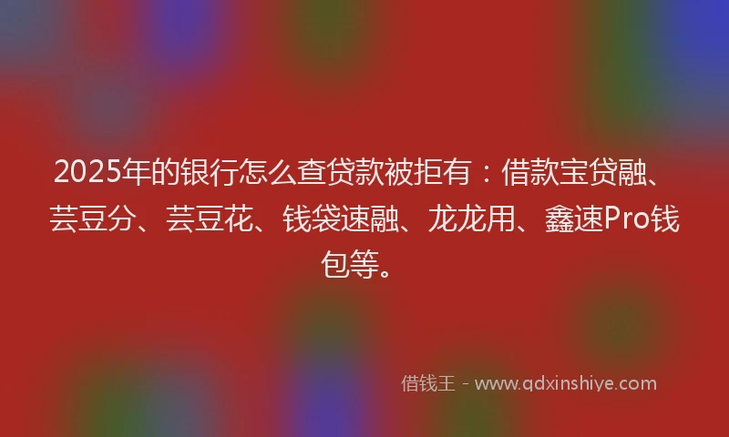 2025年的银行怎么查贷款被拒有：借款宝贷融、芸豆分、芸豆花、钱袋速融、龙龙用、鑫速Pro钱包等。