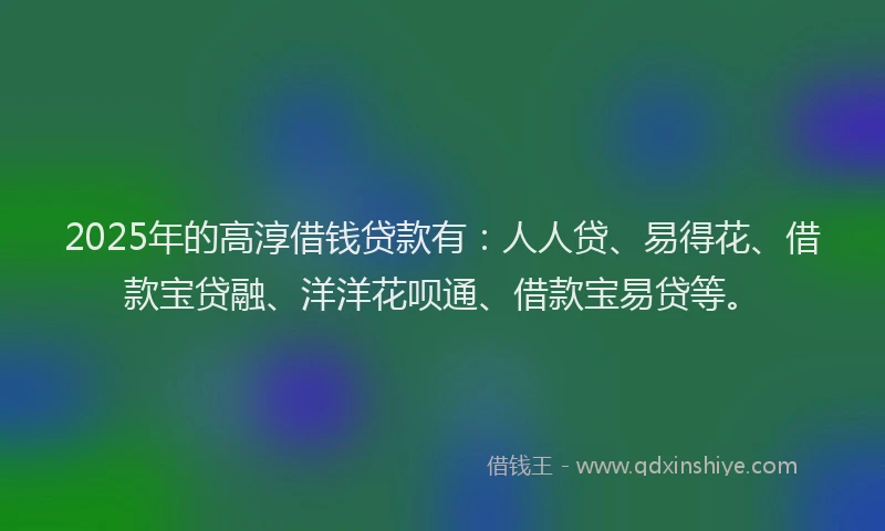 2025年的高淳借钱贷款有：人人贷、易得花、借款宝贷融、洋洋花呗通、借款宝易贷等。