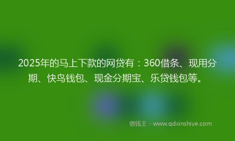2025年的马上下款的网贷有：360借条、现用分期、快鸟钱包、现金分期宝、乐贷钱包等。