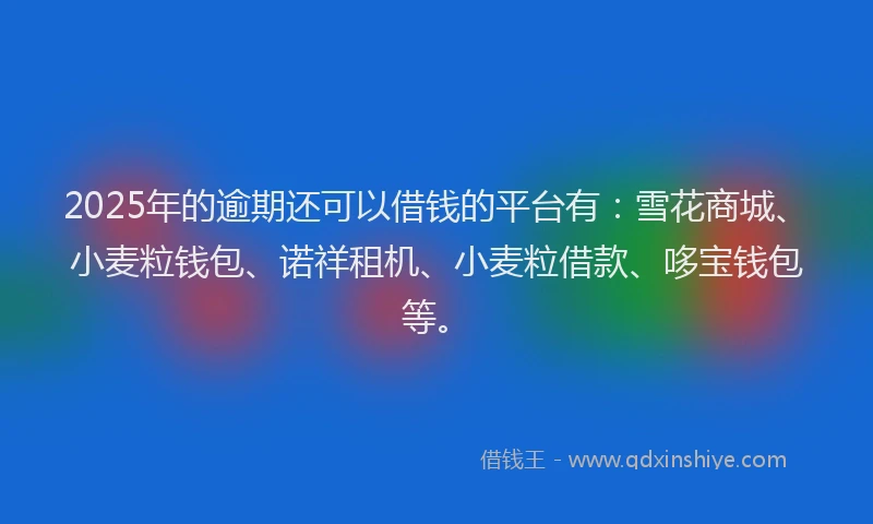 2025年的逾期还可以借钱的平台有：雪花商城、小麦粒钱包、诺祥租机、小麦粒借款、哆宝钱包等。