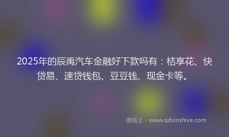 2025年的辰禹汽车金融好下款吗有：桔享花、快贷易、速贷钱包、豆豆钱、现金卡等。