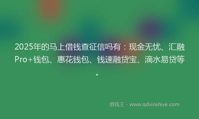 2025年的马上借钱查征信吗有：现金无忧、汇融Pro+钱包、惠花钱包、钱速融贷宝、滴水易贷等。