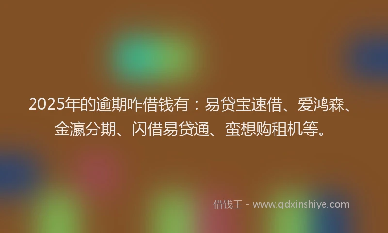 2025年的逾期咋借钱有：易贷宝速借、爱鸿森、金瀛分期、闪借易贷通、蛮想购租机等。
