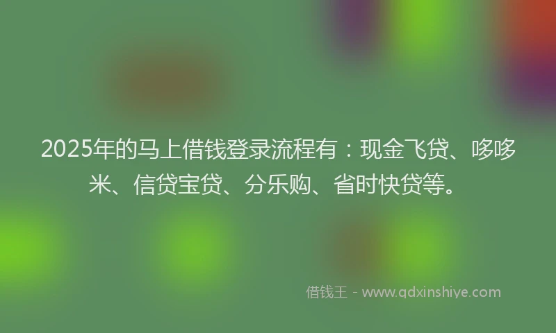 2025年的马上借钱登录流程有：现金飞贷、哆哆米、信贷宝贷、分乐购、省时快贷等。