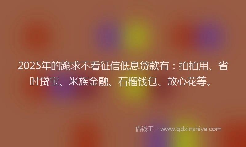 2025年的跪求不看征信低息贷款有：拍拍用、省时贷宝、米族金融、石榴钱包、放心花等。