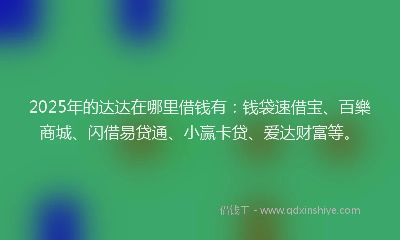 2025年的达达在哪里借钱有：钱袋速借宝、百樂商城、闪借易贷通、小赢卡贷、爱达财富等。