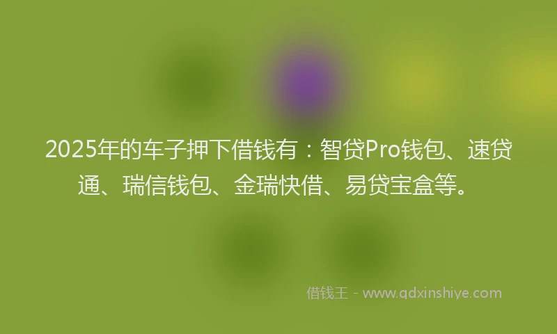 2025年的车子押下借钱有：智贷Pro钱包、速贷通、瑞信钱包、金瑞快借、易贷宝盒等。