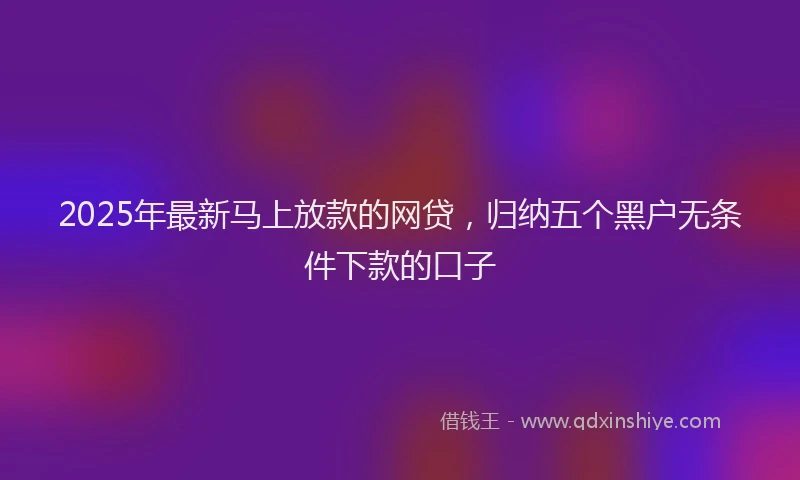 2025年最新马上放款的网贷，归纳五个黑户无条件下款的口子