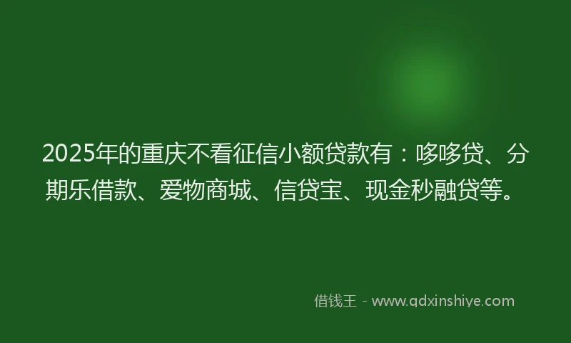 2025年的重庆不看征信小额贷款有：哆哆贷、分期乐借款、爱物商城、信贷宝、现金秒融贷等。