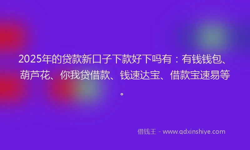 2025年的贷款新口子下款好下吗有：有钱钱包、葫芦花、你我贷借款、钱速达宝、借款宝速易等。