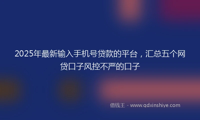2025年最新输入手机号贷款的平台，汇总五个网贷口子风控不严的口子