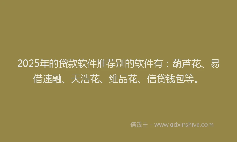 2025年的贷款软件推荐别的软件有:葫芦花、易借速融、天浩花、维品花、信贷钱包等。