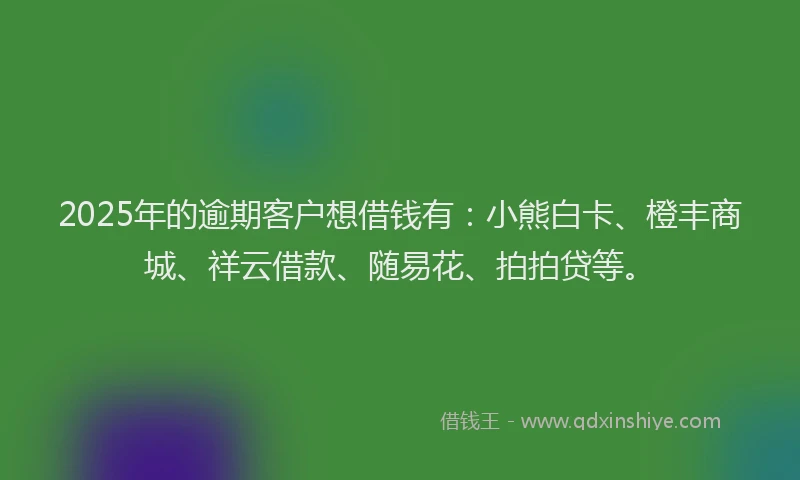 2025年的逾期客户想借钱有：小熊白卡、橙丰商城、祥云借款、随易花、拍拍贷等。