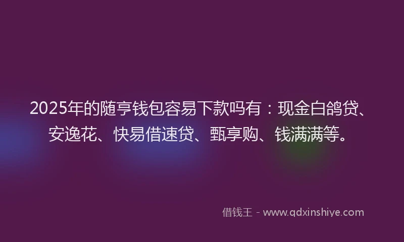 2025年的随亨钱包容易下款吗有：现金白鸽贷、安逸花、快易借速贷、甄享购、钱满满等。