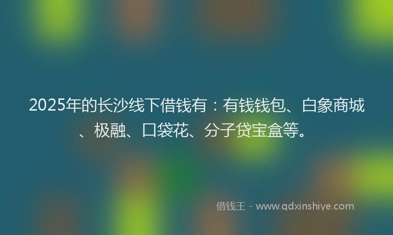 2025年的长沙线下借钱有：有钱钱包、白象商城、极融、口袋花、分子贷宝盒等。