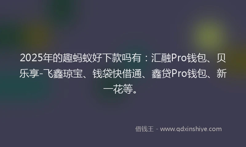 2025年的趣蚂蚁好下款吗有：汇融Pro钱包、贝乐享-飞鑫琼宝、钱袋快借通、鑫贷Pro钱包、新一花等。