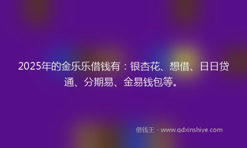 2025年的金乐乐借钱有：银杏花、想借、日日贷通、分期易、金易钱包等。